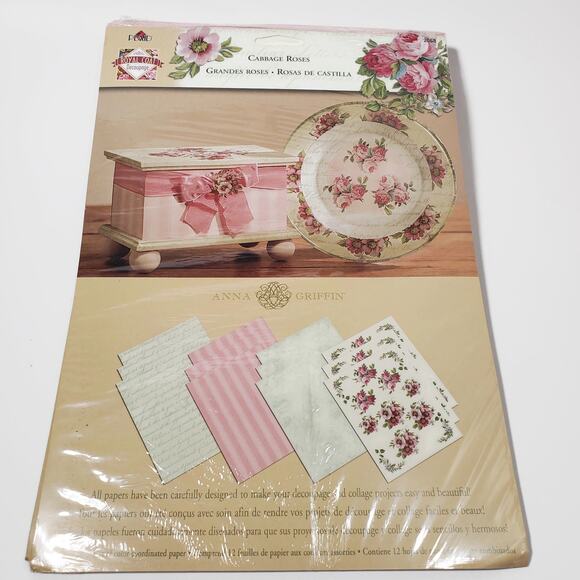 Plaid Company Decoupage Sheet Papers  CABBAGE ROSES New in Pkg 2003 Lot of 2 - Picture 2 of 7